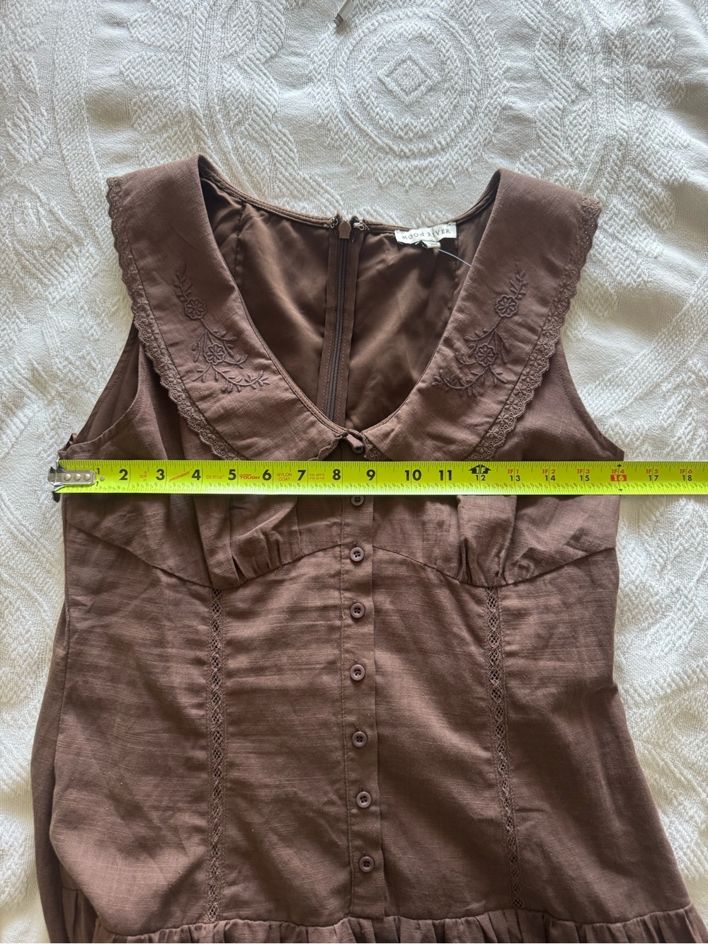 Moon River M Maxi Dress Peter Pan Collar Cottagecore Embroider Chocolate Brown - Picture 7 of 11